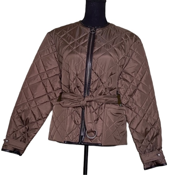 NWT Polo Ralph Lauren Belted Quilted Jacket Leather Trim - Picture 5 of 16